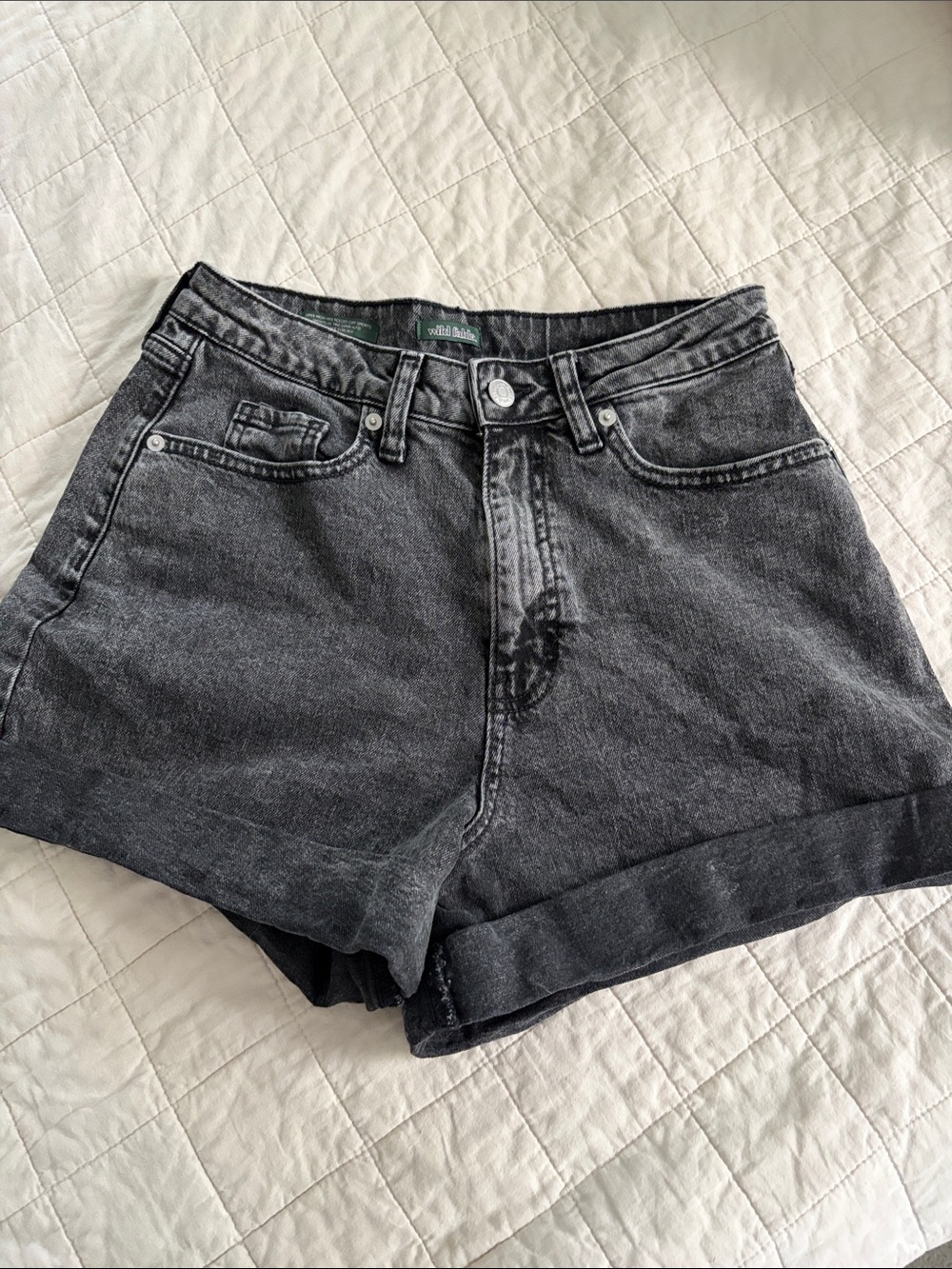 wild fable Black Roll-Cuff High-Rise Denim Shorts